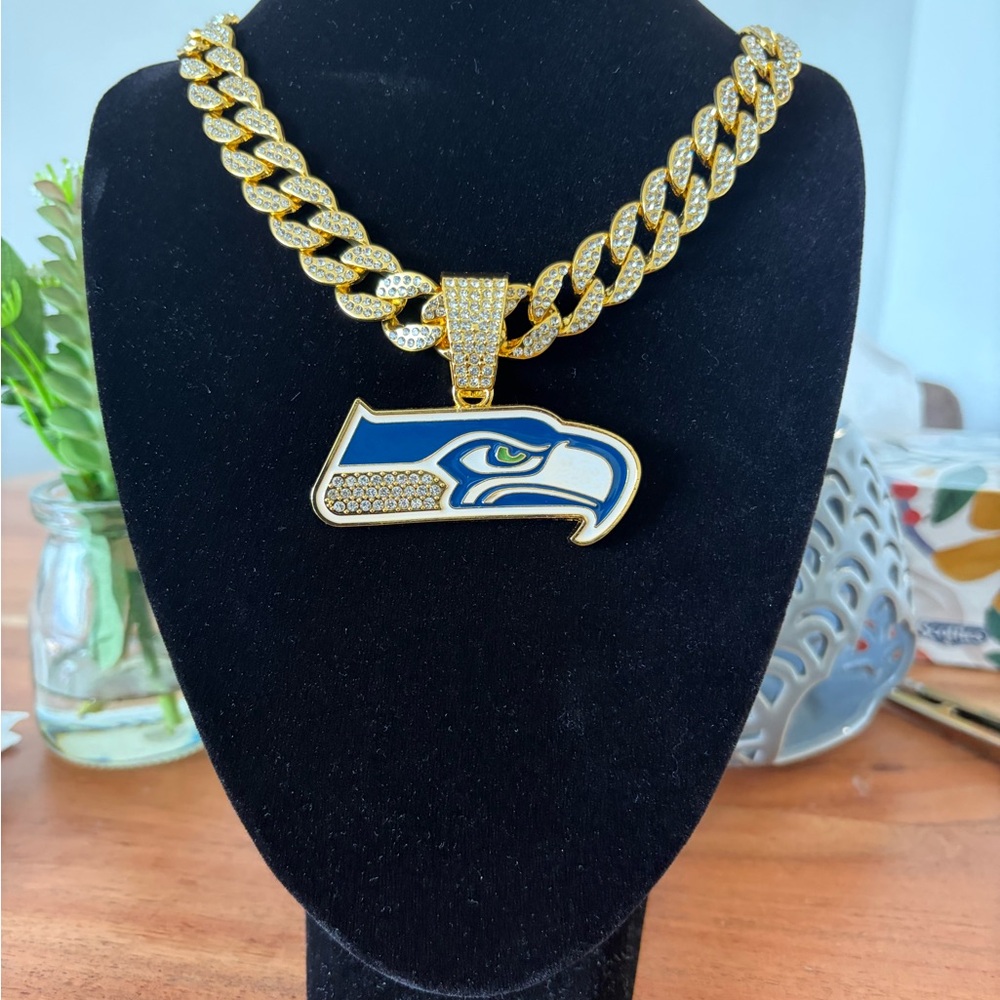 Iced Out Seahawk Pendant with Cuban Chain